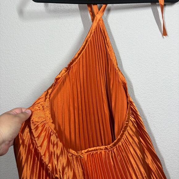 Sunfere Size Large Novia Halter Neck Pleated Maxi Dress Burnt Orange Sleeveless - Picture 8 of 9